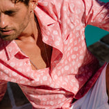Sea Shells Mens' Cotton Shirt in Red & White