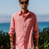 Sea Shells Mens' Cotton Shirt in Red & White