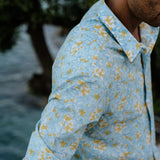 Sky Bloom Mens' Cotton Shirt in Blue & Yellow