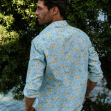 Sky Bloom Mens' Cotton Shirt in Blue & Yellow