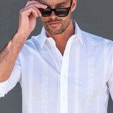 Las Salinas Blanca Mens' Cotton Shirt with electric pink trims