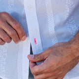 Las Salinas Blanca Mens' Cotton Shirt with electric pink trims