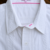 Las Salinas Blanca Mens' Cotton Shirt with electric pink trims