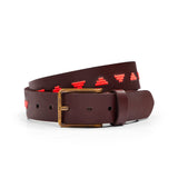 Tri Hard Mens Leather Embroidered Belt in Brown