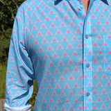Temple of Dawn Mens' Organic Cotton Shirt in Blue & Pink