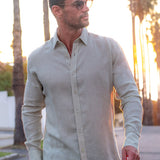 Mens' Sage Linen Shirt with Contrast Trim