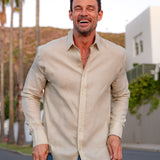 Mens' Sage Linen Shirt with Contrast Trim