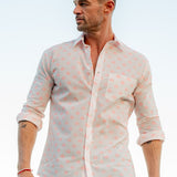 Tulsi Mens' Cotton Shirt in White and Coral