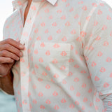 Tulsi Mens' Cotton Shirt in White and Coral