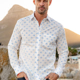 Tulsi Mens' Cotton Shirt in White and Blue
