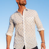 Tulsi Mens' Cotton Shirt in White and Blue