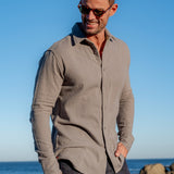 Twice as Nice Mens' Cotton Collar Shirt in Khaki
