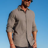 Twice as Nice Mens' Cotton Collar Shirt in Khaki