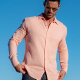 Twice as Nice Mens' Cotton Collar Shirt in Coral