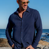 Twice as Nice Mens' Cotton Collar Shirt in Navy