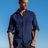 Twice as Nice Mens' Cotton Collar Shirt in Navy