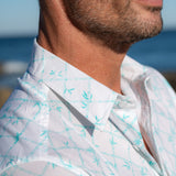Lucky Bamboo Mens' Organic Cotton Shirt in White and Aqua