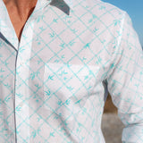 Lucky Bamboo Mens' Organic Cotton Shirt in White and Aqua