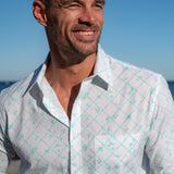 Lucky Bamboo Mens' Organic Cotton Shirt in White and Aqua