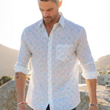 Lucky Bamboo Mens' Organic Cotton Shirt in White and Aqua