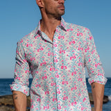 Goa Garden  Mens'  Cotton Shirt in White and Pink