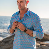 Temple of Dawn Mens' Organic Cotton Shirt in Blue & Pink