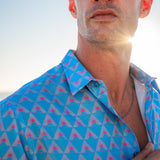 Temple of Dawn Mens' Organic Cotton Shirt in Blue & Pink