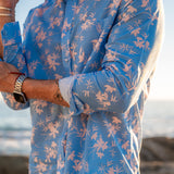 Greek Summer Mens' Organic Cotton Shirt in Light Blue & Madarin
