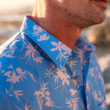 Greek Summer Mens' Organic Cotton Shirt in Light Blue & Madarin