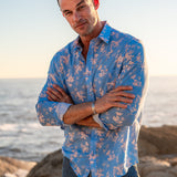 Greek Summer Mens' Organic Cotton Shirt in Light Blue & Madarin
