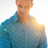 Dusk Till Dawn Mens' Organic Cotton Shirt in Hawaiian Blue & Peach
