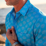 Dusk Till Dawn Mens' Organic Cotton Shirt in Hawaiian Blue & Peach