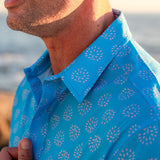 Dusk Till Dawn Mens' Organic Cotton Shirt in Hawaiian Blue & Peach