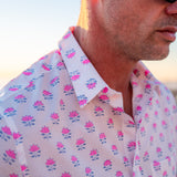 Kamal Bloom Mens' Cotton Shirt in White & Pink