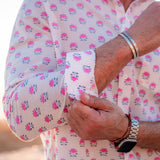 Kamal Bloom Mens' Cotton Shirt in White & Pink
