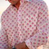 Kamal Bloom Mens' Cotton Shirt in White & Pink
