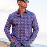 Lotus Eater Mens' Cotton Shirt in Blue & Pink