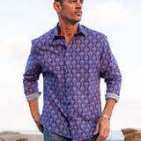 Lotus Eater Mens' Cotton Shirt in Blue & Pink