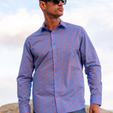 Supa Nova Mens' Cotton Shirt in Blue & Orange
