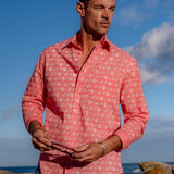 Sea Shells Mens' Cotton Shirt in Red & White