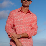 Sea Shells Mens' Cotton Shirt in Red & White