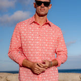 Sea Shells Mens' Cotton Shirt in Red & White
