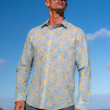 Sky Bloom Mens' Cotton Shirt in Blue & Yellow