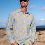 Sky Bloom Mens' Cotton Shirt in Blue & Yellow