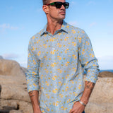 Sky Bloom Mens' Cotton Shirt in Blue & Yellow