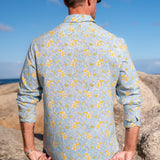 Sky Bloom Mens' Cotton Shirt in Blue & Yellow