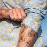 Sky Bloom Mens' Cotton Shirt in Blue & Yellow