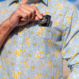 Sky Bloom Mens' Cotton Shirt in Blue & Yellow