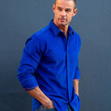 Corduroy Mens' Organic Cotton Shirt in Electric Blue