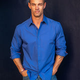 Plain Poplin Mens' Organic Cotton Shirt in Violet Blue